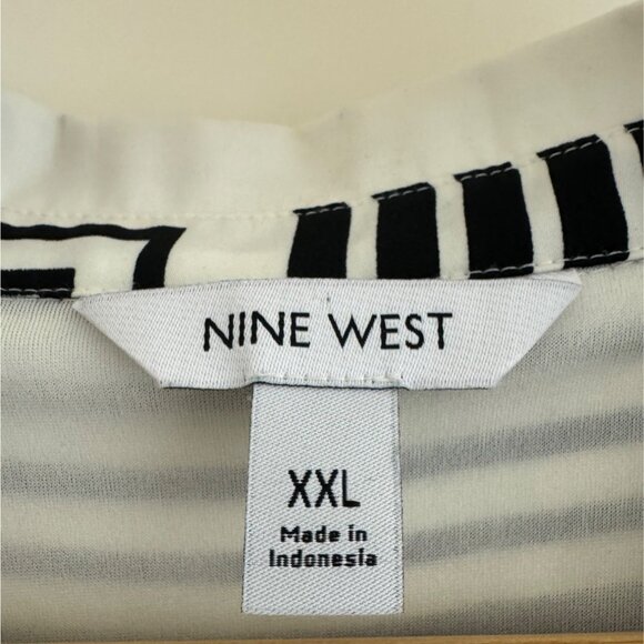 Nine West Black & White Print Satin Balloon Sleeve Midi Dress w/Tie Size XXL 20 - Picture 4 of 7